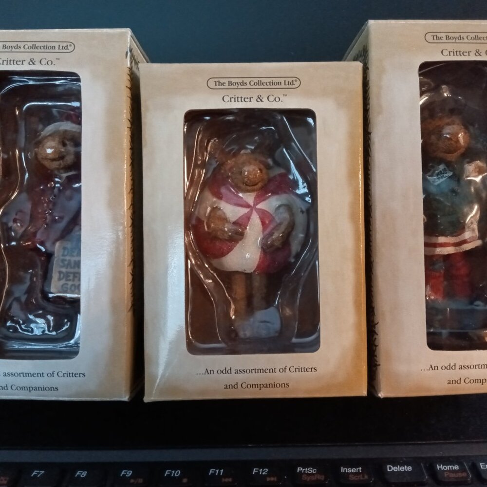 NIB VINTAGE LOT OF 3 BOYDS ORNAMENTS - "Dangle-moose" Collection #25010, 11, 12